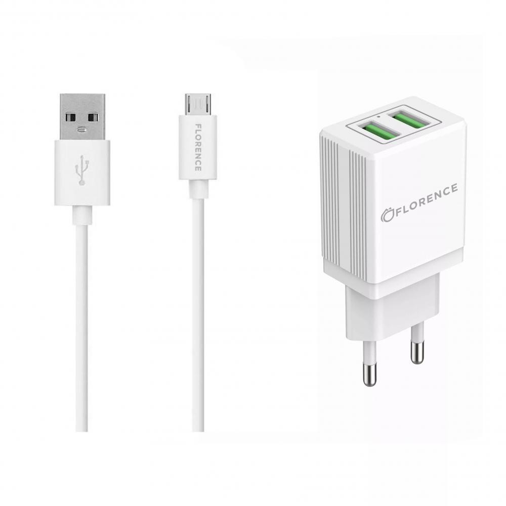 Florence 2USB 2A + microUSB White (FL-1021-WM) - зображення 1