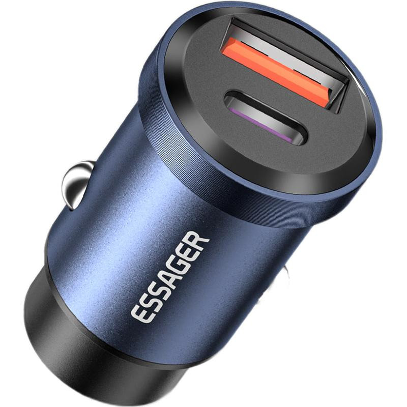 Essager Car Charger 30W 1xUSB-A, 1xUSB-C Blue (ECCAC-TL03) - зображення 1