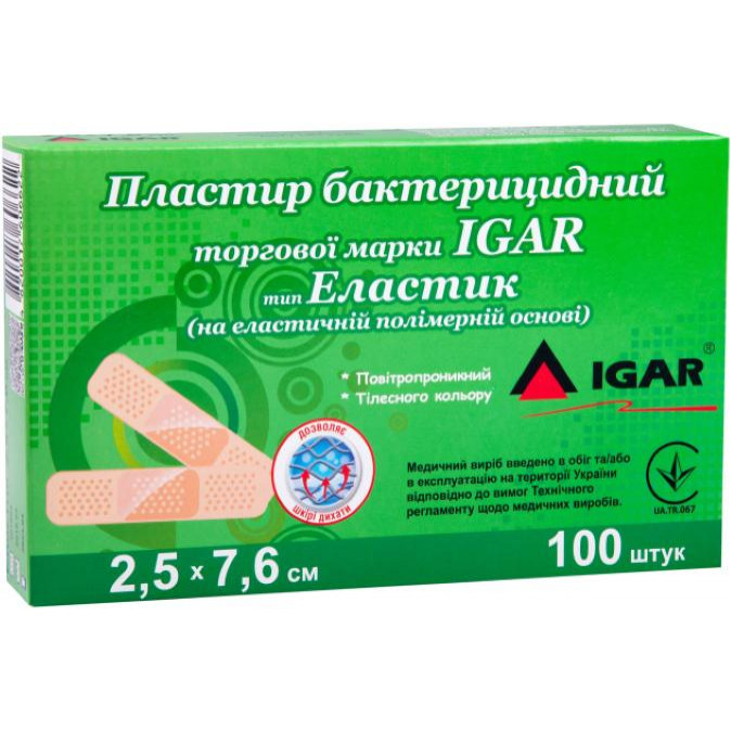 IGAR Пластир бактерицидний  Еластик на еластичній полімерній основі 2.5х7.6 см №100 (4820017606349) - зображення 1