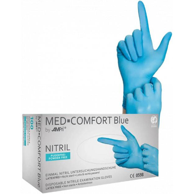AMPri Рукавички нітрилові Med-Comfort Blue неопудрені Размер S 100 шт Блакитні (4044941004174) - зображення 1