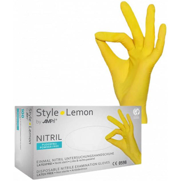 AMPri Рукавички нітрилові  Style Lemon неопудрені Размер XS 100 шт Жовті (4044941008813) - зображення 1