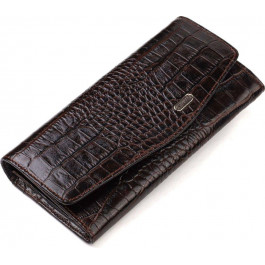 CANPELLINI Довгий коричневий жіночий гаманець з натуральної шкіри з тисненням під крокодила  (2421726)