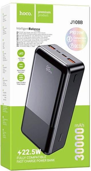 Hoco J108B Universe 30000 mAh 22.5W Black купить в интернет-магазине: цены  на внешний аккумулятор (павербанк) J108B Universe 30000 mAh 22.5W Black -  отзывы и обзоры, фото и характеристики. Сравнить предложения в Украине