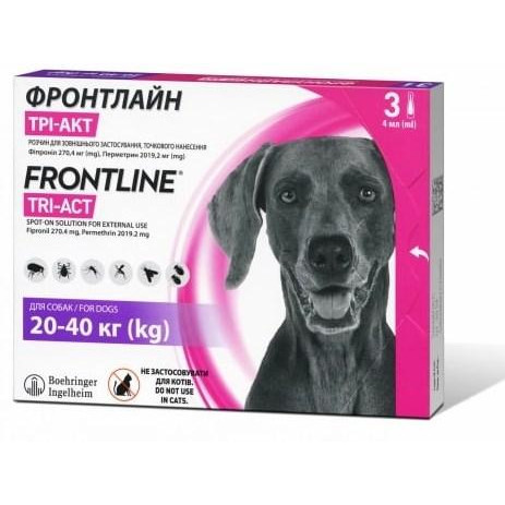 Frontline TRI-ACT капли от блох и клещей для собак, L (20-40 кг) 1 пипетка (57926) - зображення 1
