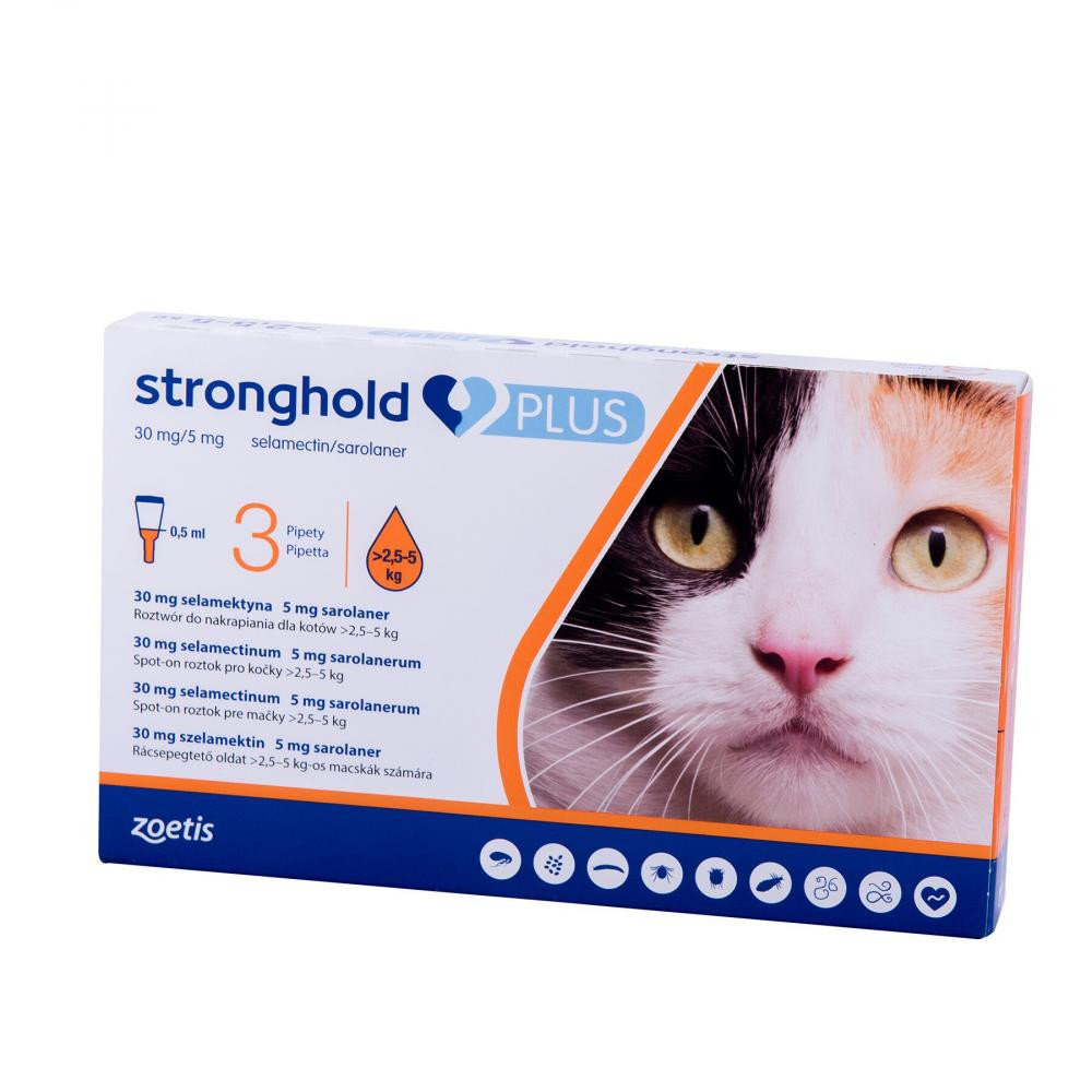 Zoetis Капли Stronghold Plus 30 мг/5 мг против паразитов для кошек от 8-ми недель (10020780) - зображення 1