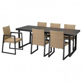 IKEA VARMANSO, 595.002.13, Стіл + 6 стільців, зовні, темно-сірий, коричневий, 224 см