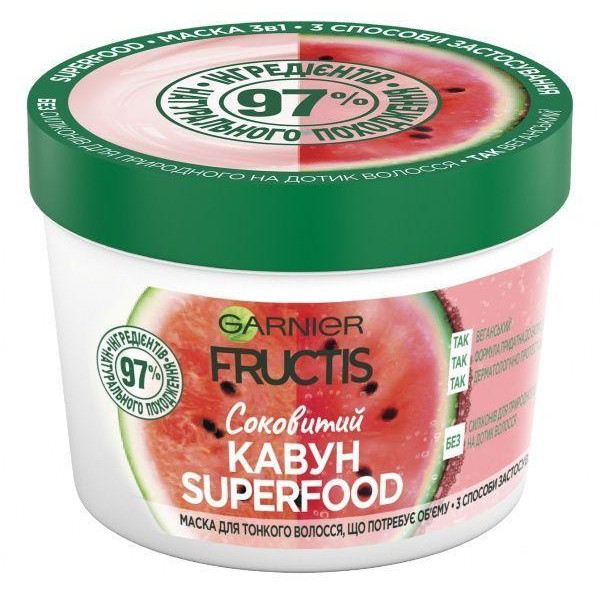 Garnier Маска для тонких волос  Fructis Superfood Сочный Арбуз 390 мл (3600542389440) - зображення 1