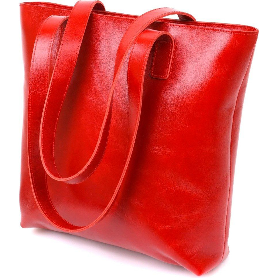 SHVIGEL Яскрава жіноча сумка-шоппер із натуральної шкіри червоного кольору  (16366) - зображення 1