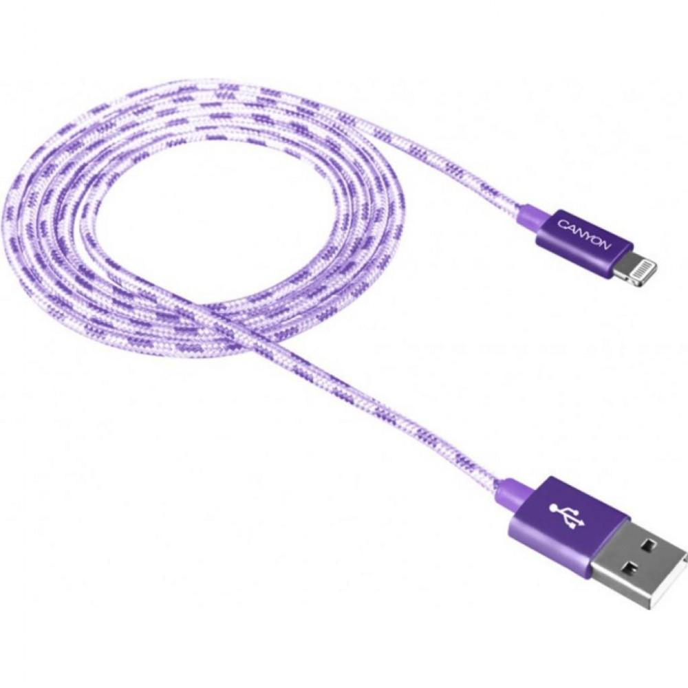 Canyon Charge & Sync Braided Apple Lightning Purple 1m (CNE-CFI3P) - зображення 1