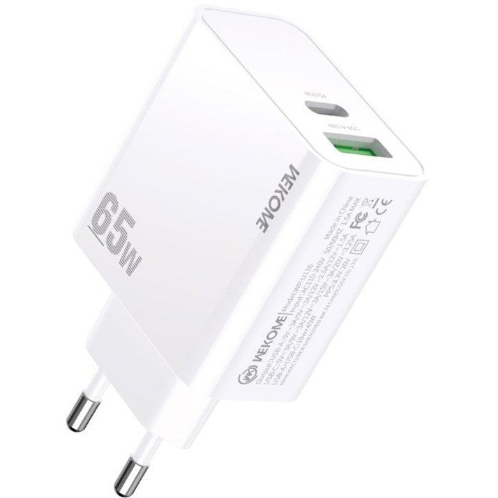 WK Wekome 65W USB-A-C Charger White (WP-U116) - зображення 1
