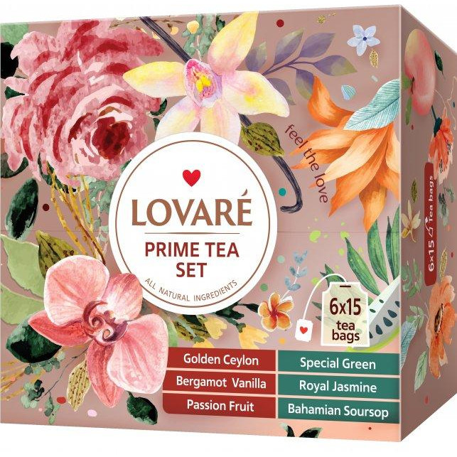 Lovare Коллекция пакетированного чая  "Prime Tea Set" 90 пакетов ассорти - 6 видов по 15 шт (4820198879914) - зображення 1