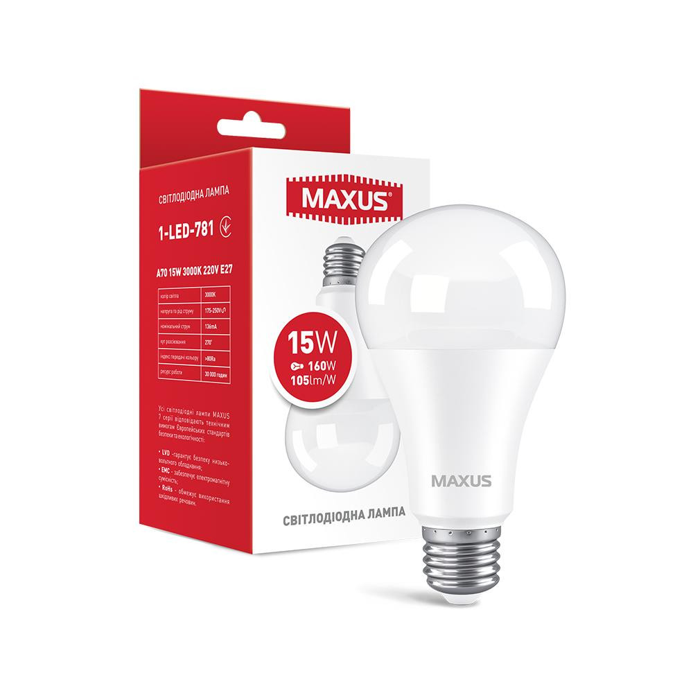 MAXUS LED A70 15W 3000K 220V E27 (1-LED-781) - зображення 1