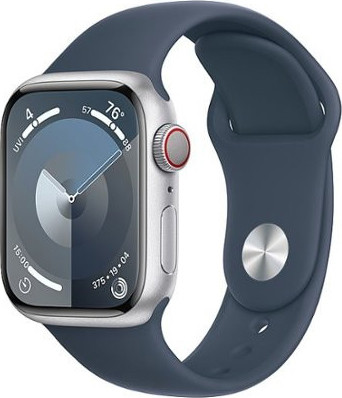 Apple Watch Series 9 GPS + Cellular 41mm Silver Alu. Case w. Storm Blue S.Band - S/M (MRHV3) - зображення 1