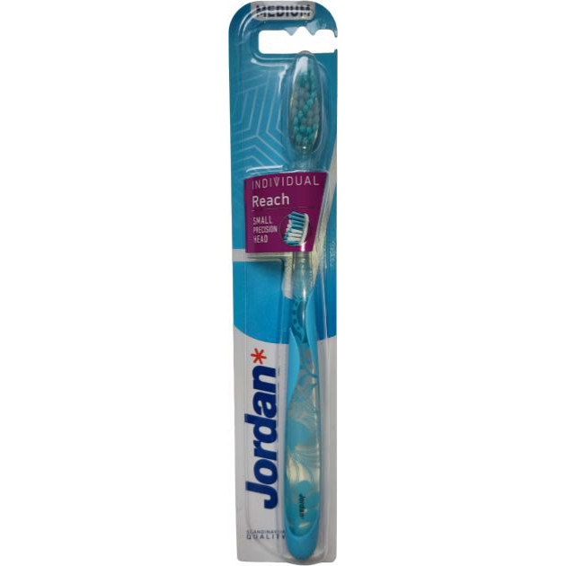 Jordan Dental Дизайнерська зубна щітка  Individual Reach Середньої жорсткості Блакитна з квітковим малюнком (70385 - зображення 1
