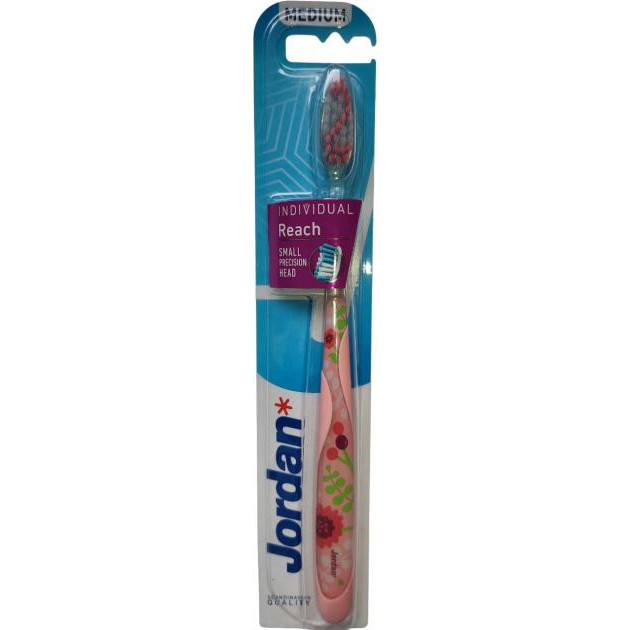 Jordan Dental Дизайнерська зубна щітка  Individual Reach Середньої жорсткості Рожева з квітами (7038516550385_роже - зображення 1