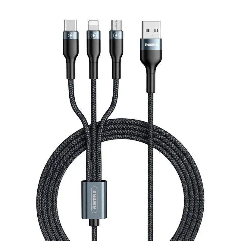 REMAX Speed 3-in-1 USB-A to Lightning/Micro-USB/Type-C 1.2m Black (RC-186TH) - зображення 1