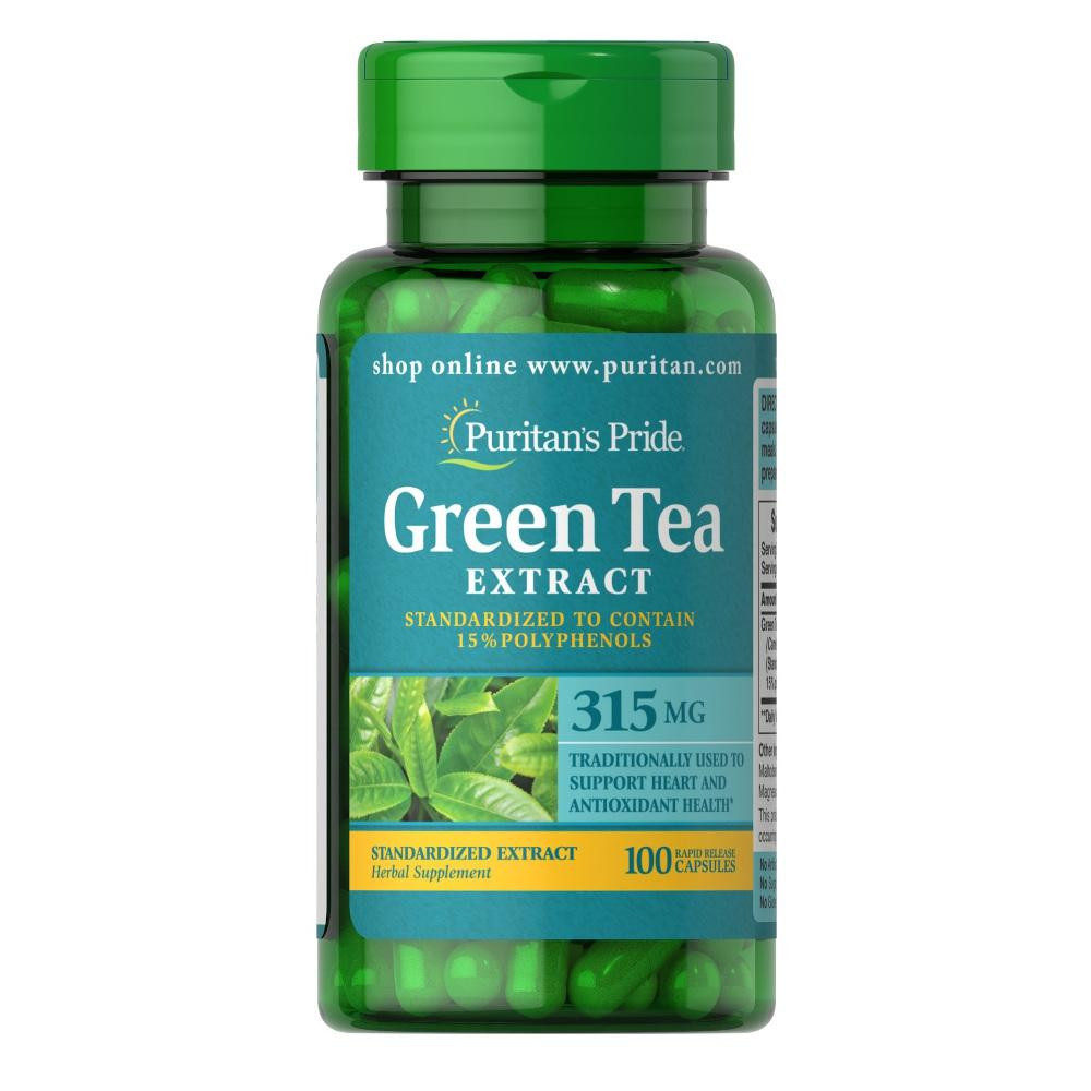 Puritan's Pride Green Tea Standardized Extract 315 mg, 100 капсул - зображення 1