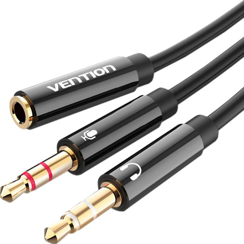Vention Dual TRS 3.5mm Male to 4 pole 3.5mm Female Audio Cable 1м Black (BBTBF) - зображення 1