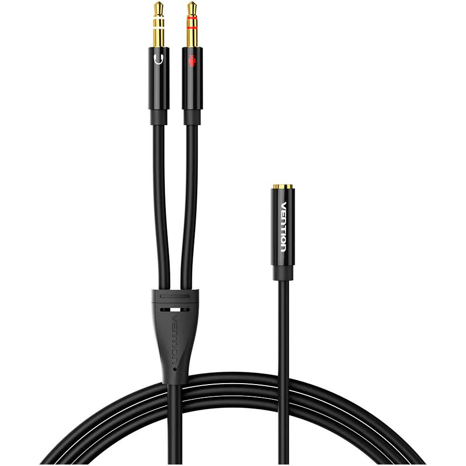 Vention Dual TRS 3.5mm Male to 4 pole 3.5mm Female Audio Cable 1м Black (BHDBF) - зображення 1