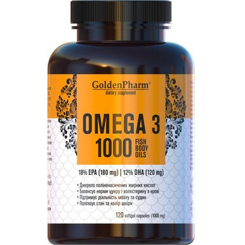 Golden Pharm Жирні кислоти  Омега-3 1000 мг 120 желатинових капсул (4820183470690) - зображення 1