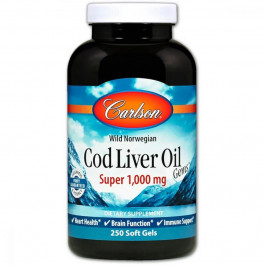 Carlson Labs Жир із Печінки Норвезької Тріски, 1000 мг, Cod Liver Oil, , 250 гелевих капсул