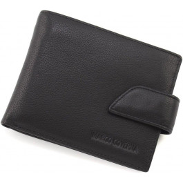 Marco Coverna Класичний чоловічий портмоне з натуральної шкіри чорного кольору з хлястиком на кнопці  68651