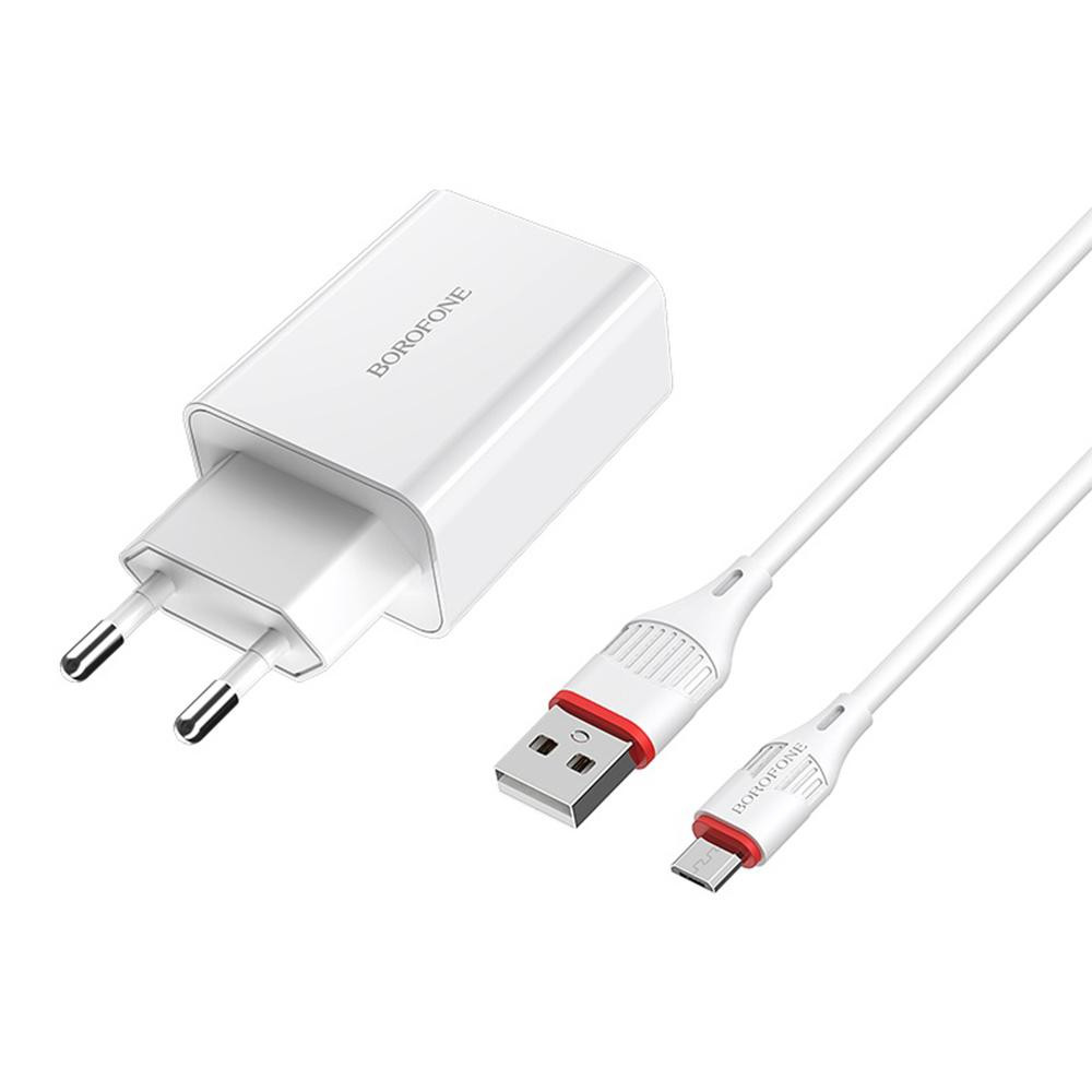 Borofone BA21A Long Jorney Single Micro USB Cable QC3.0 3A White - зображення 1