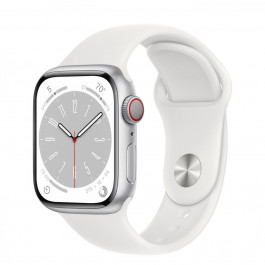 Apple Watch Series 8 GPS + Cellular 45mm Silver Aluminum Case w. White S. Band - S/M (MP4Q3)