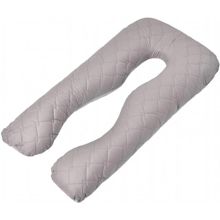 IDEIA Наволочка на П-подушку для вагітних  Мікрофібра Сіро-біла Стьобана з блискавкою 140х75х20 см (220000 - зображення 1