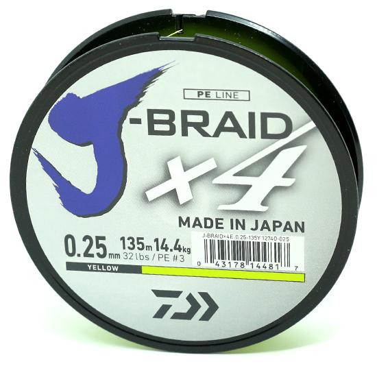 Daiwa J-Braid X4 / Yellow / 0.13mm 135m 5.9kg - зображення 1