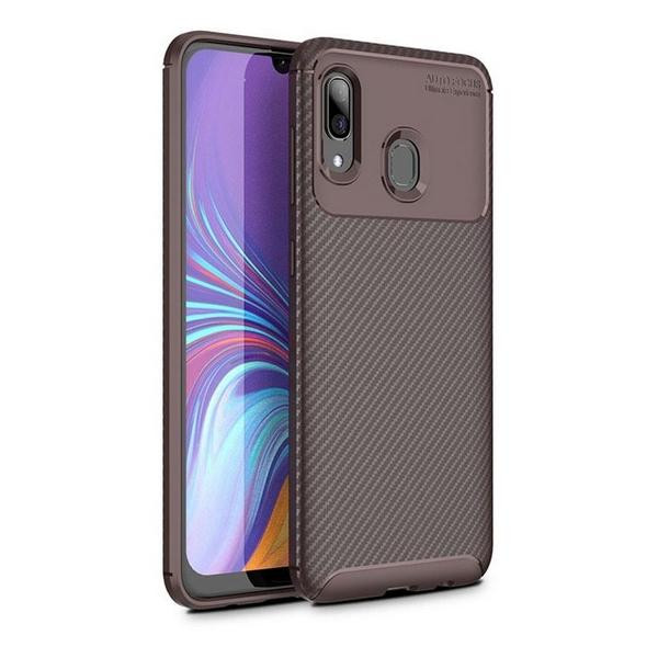 iPaky Carbon Fiber Soft TPU Case Samsung Galaxy A40 Brown - зображення 1