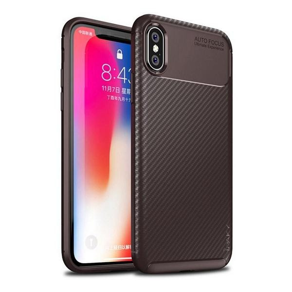 iPaky Carbon Fiber Soft TPU Case iPhone XS Brown - зображення 1