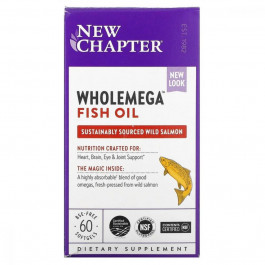 New Chapter Жир Аляскинского Лосося 1000мг, Wholemega, Alaskan Salmon Oil, New Chapter, 60 желатиновых капсул