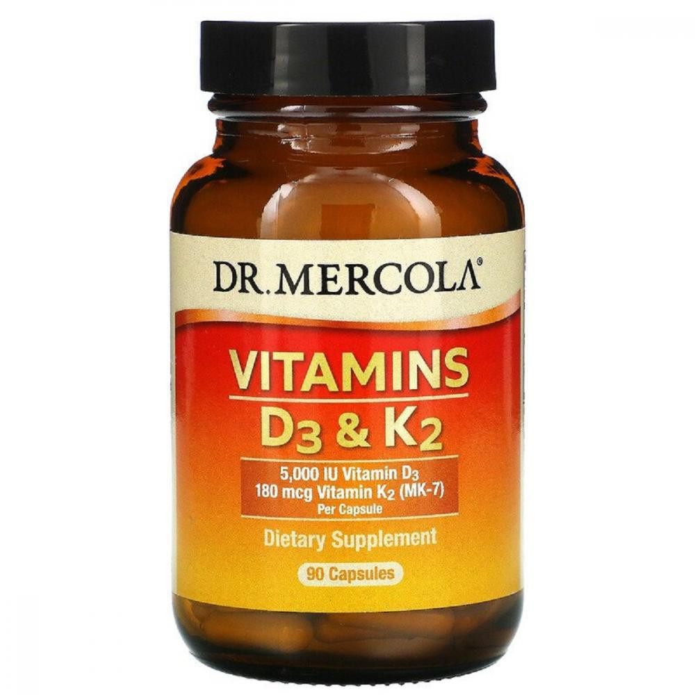 Dr. Mercola Вітаміни D3 і K2 (Vitamin D3 & K2) 5000 МО / 180 мкг 90 капсул - зображення 1