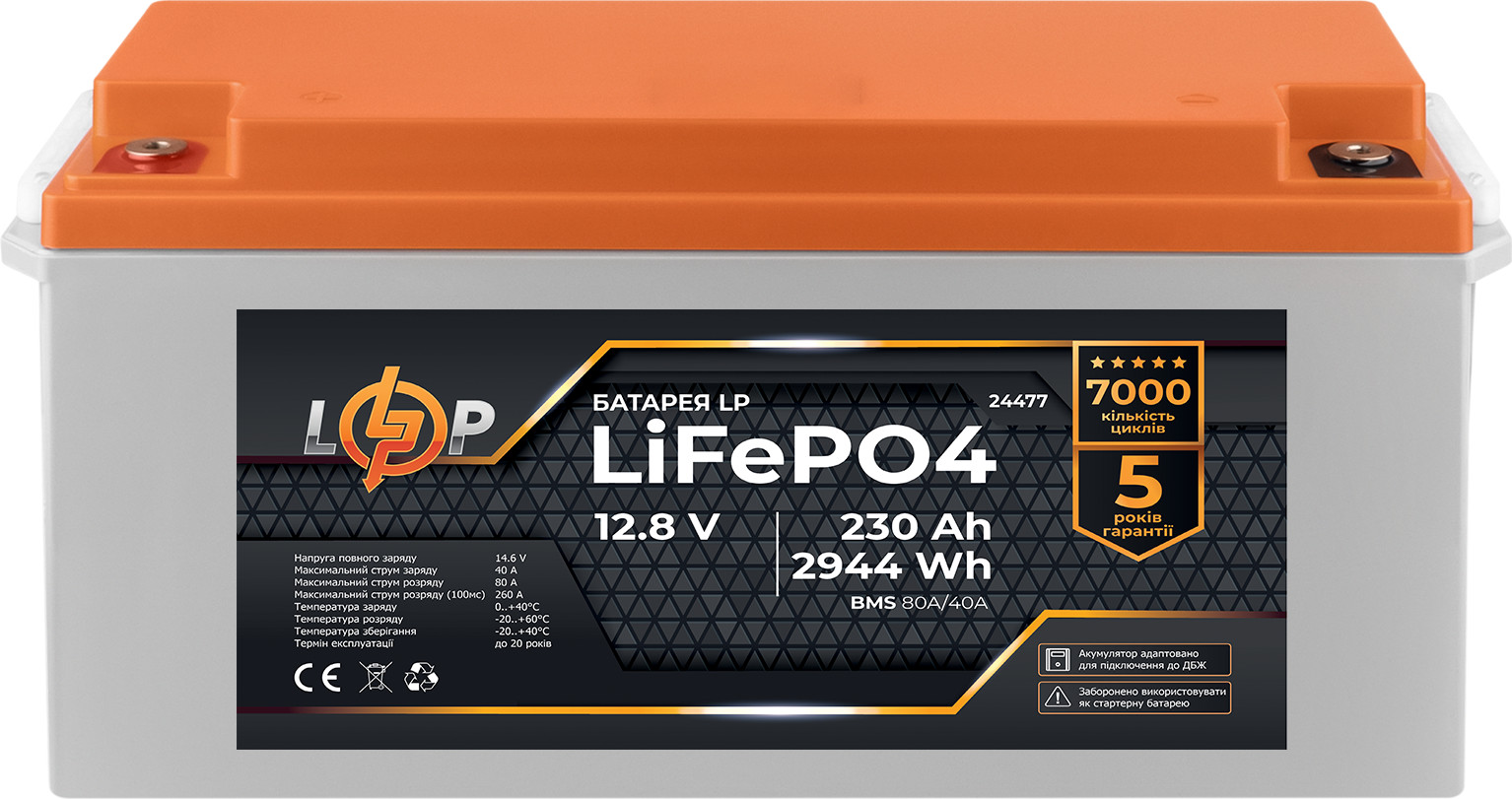 LogicPower LiFePO4 12,8V - 230 Ah 2944Wh BMS 80A/40A пластик для ИБП (24477) - зображення 1