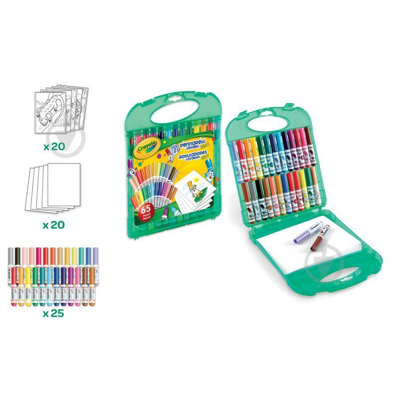 Crayola Портативний  набір для малювання в кейсі з міні-фломастерами (washable) та папером (04-5227) - зображення 1