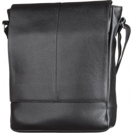 SHVIGEL Чорна чоловіча сумка з натуральної шкіри флотар із навісним клапаном на магнітах  (00860)