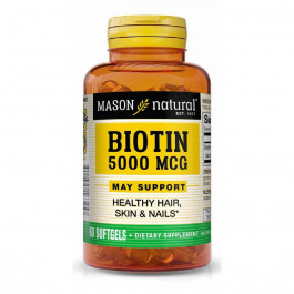 Mason Natural Биотин 5000 мкг, Biotin, , 60 гелевых капсул