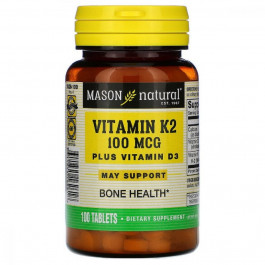 Mason Natural Витамин K2 + Витамин D3, Vitamin K2 Plus Vitamin D3, , 100 таблеток