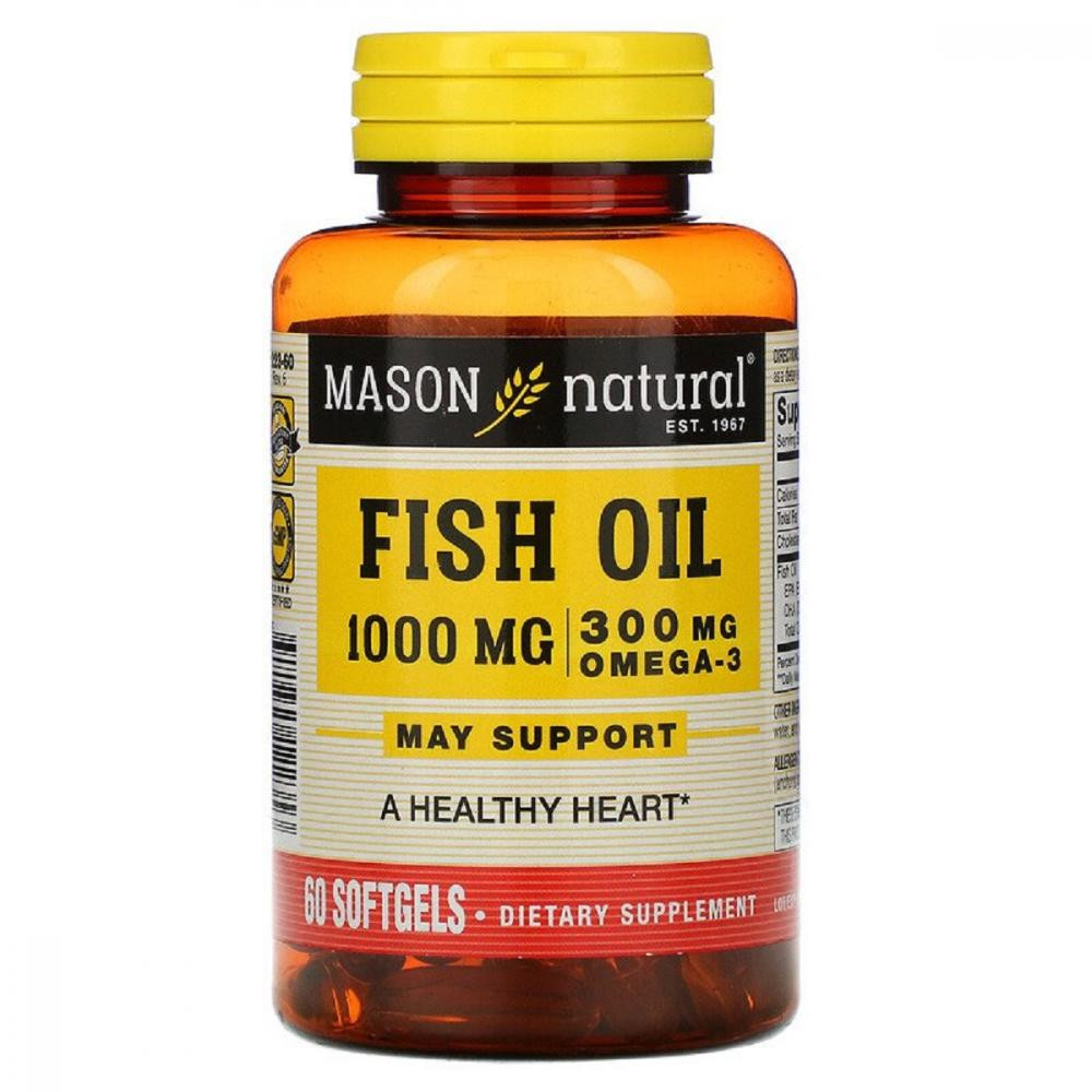 Mason Natural Рыбий жир с омега-3 (Omega-3 Fish Oil) 1000 мг 60 капсул - зображення 1