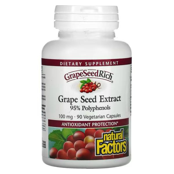 Natural Factors Екстракт виноградних кісточок (Grape Seed Extract) 100 мг 90 капсул - зображення 1