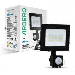 Ardero Cвітлодіодний прожектор  LL-2010ARD 10W 800Lm 6500K чорний IP65 з датчиком (4820273270216)