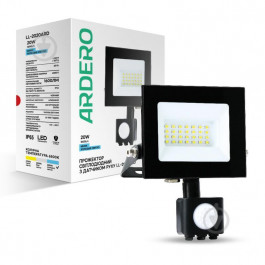 Ardero Cвітлодіодний прожектор  LL-2020ARD 20W 1200Lm 6500K чорний IP65 з датчиком (4820273270223)