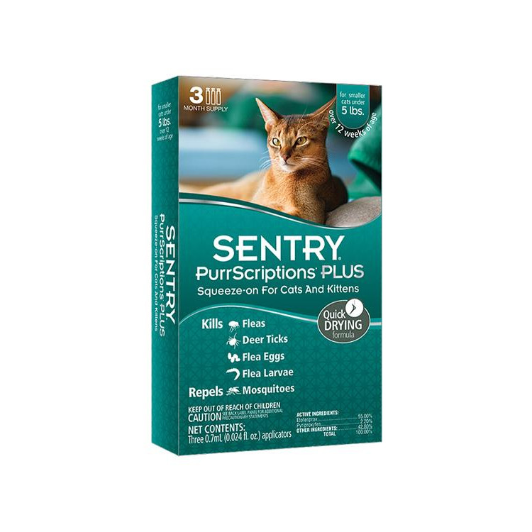 Sentry Капли PurrScriptions от блох и клещей для кошек весом до 2.2 кг 3 пипетки (2.1 мл) (19800-3) - зображення 1