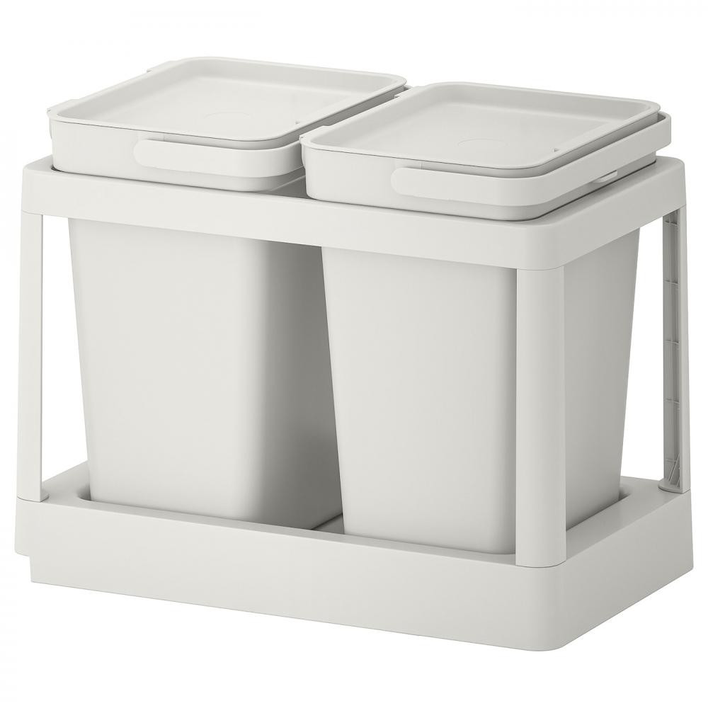 IKEA HALLBAR, Решение для сортировки мусора, с выдвижным модулем, светло-серый, 20 л (793.088.03) - зображення 1