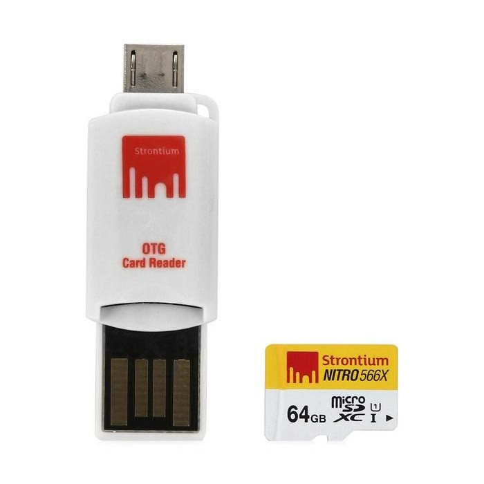 Strontium 64 GB microSDXC Class 10 UHS-I + OTG-USB Card Reader SRN64GTFU1T - зображення 1