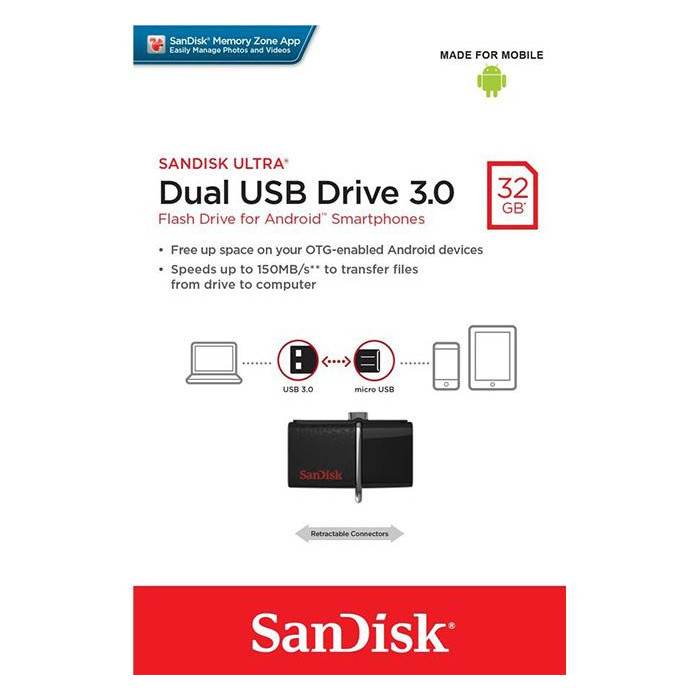 SanDisk 32 GB USB 3.0 Ultra Dual Drive OTG Black (SDDD2-032G-GAM46) - зображення 1