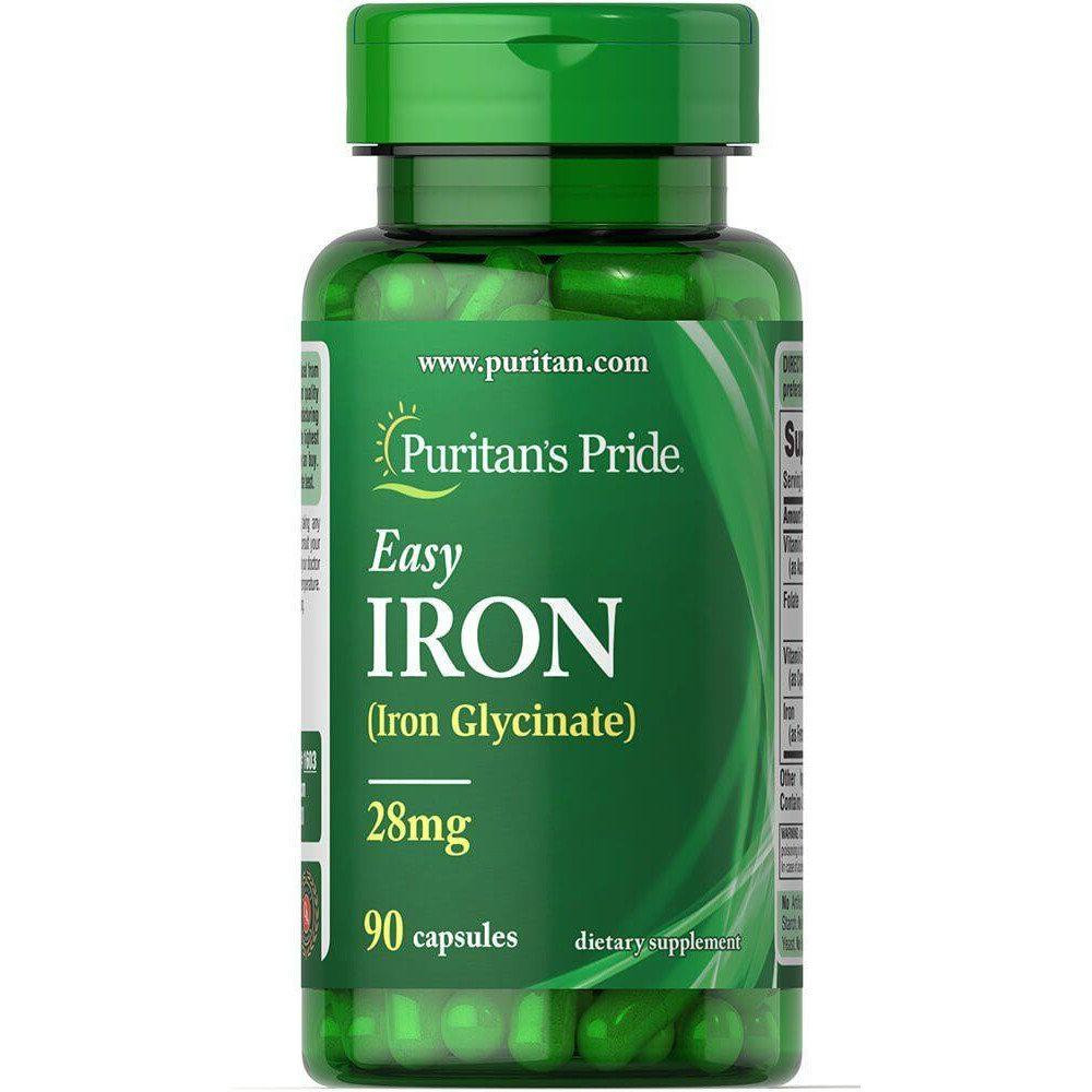 Puritan's Pride Железо Easy Iron (Glycinate) 28 мг 90 гелевых капсул (PTP11603) - зображення 1