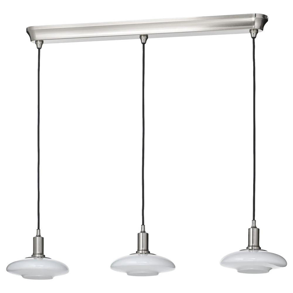 IKEA ТЭЛЛЬБЮН, 504.898.42 - Подвесной светильник, 3 лампы, никелированный, молочный стекло, 89 см - зображення 1