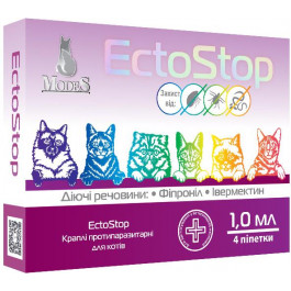 Modes Капли  Экто Стоп противопаразитарные для котов 4-8 кг 4 шт х 1 мл (4820254820270)